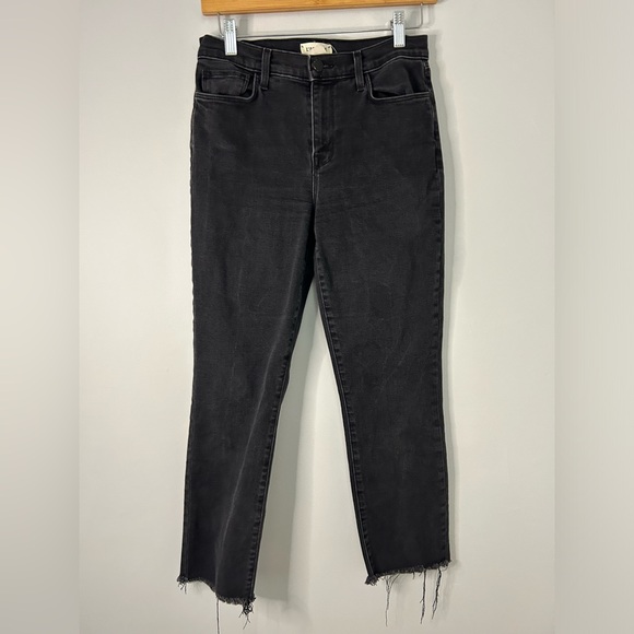 L’Agence Black Button Fly High Rise Raw Hem Straight Leg Jeans - Picture 1 of 7